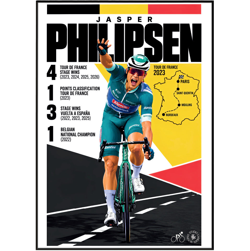 Jasper Philipsen poster, Belgian cycling wall art print in a pain cave - 98types