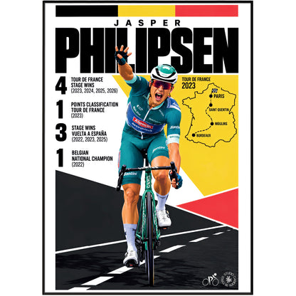 Jasper Philipsen poster, Belgian cycling wall art print in a pain cave - 98types