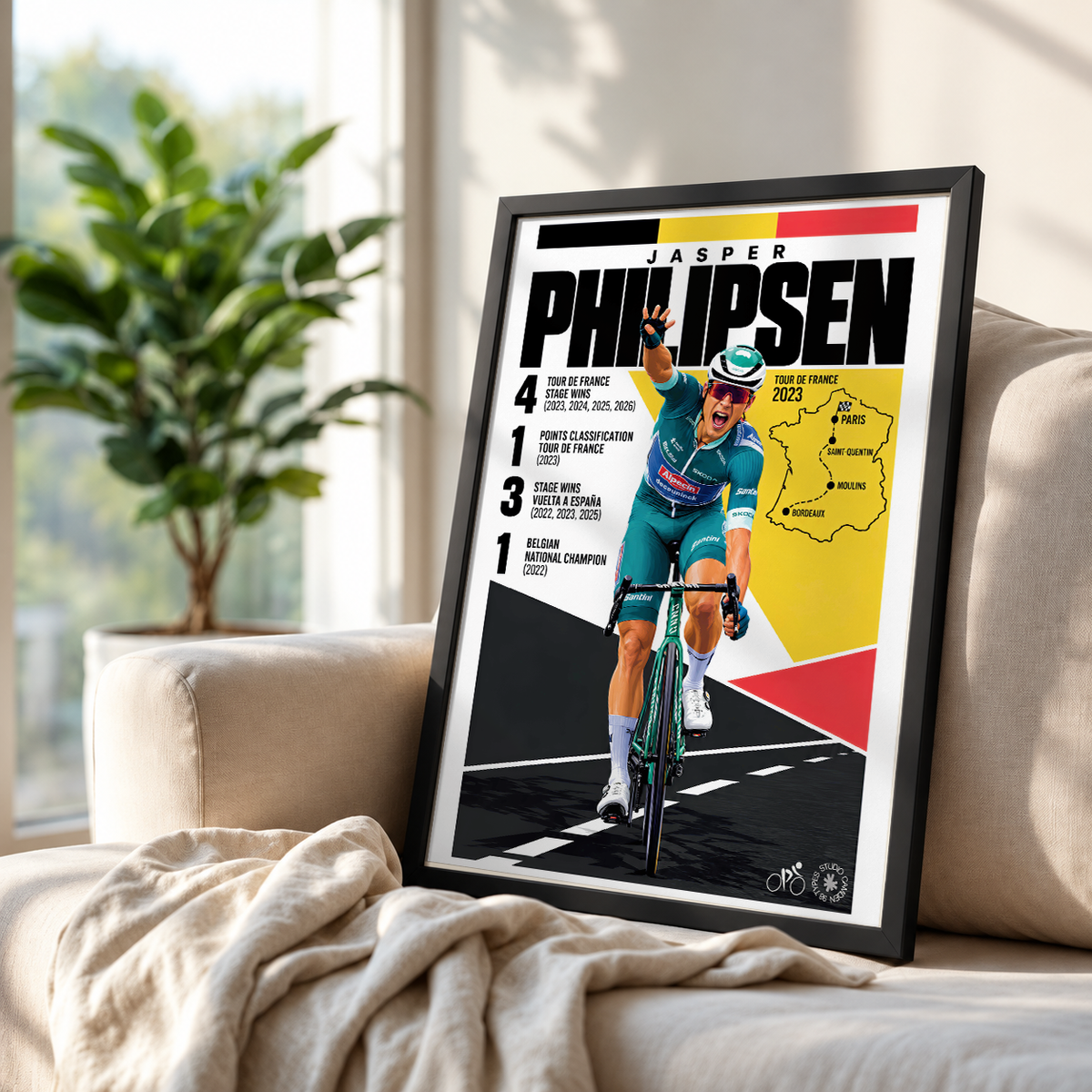 Jasper Philipsen poster, Belgian cycling wall art print in a pain cave - 98types