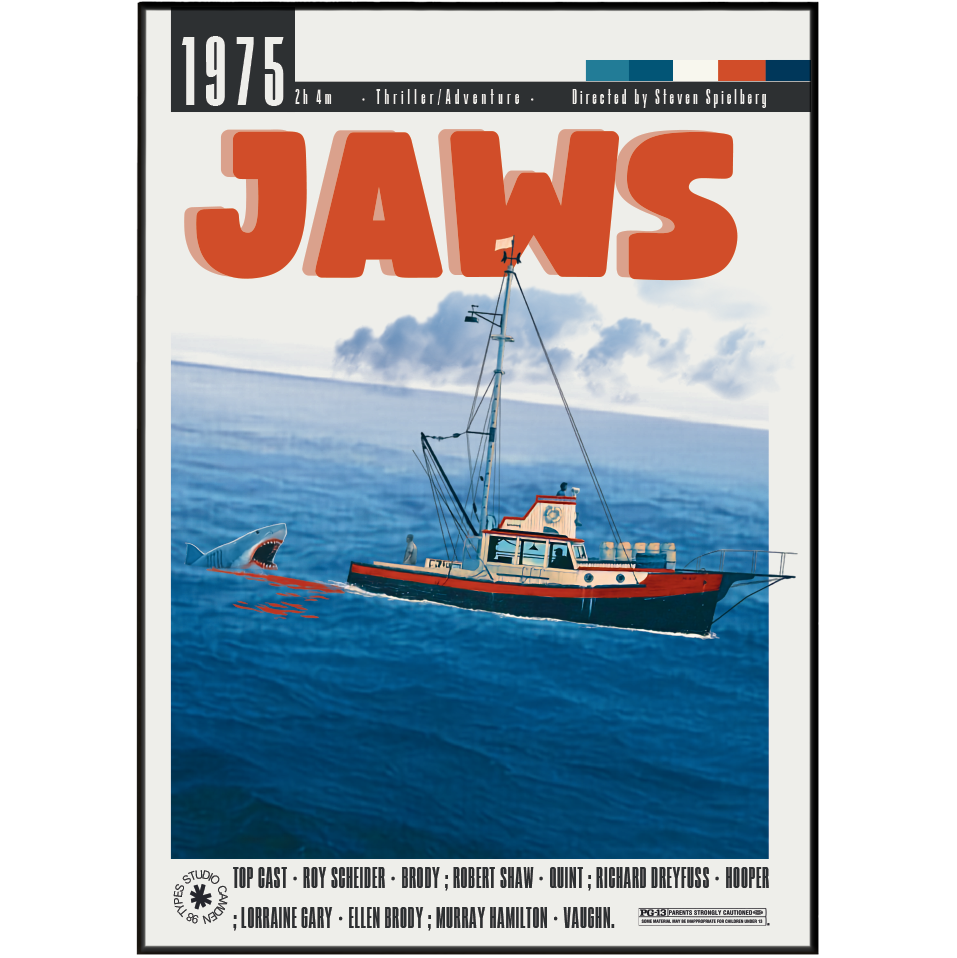 Jaws 1975 Steven Spielberg film poster print UK — Roy Scheider shark you're gonna need a bigger boat horror classic wall art 260gsm printed in England