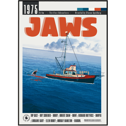 Jaws 1975 Steven Spielberg film poster print UK — Roy Scheider shark you're gonna need a bigger boat horror classic wall art 260gsm printed in England
