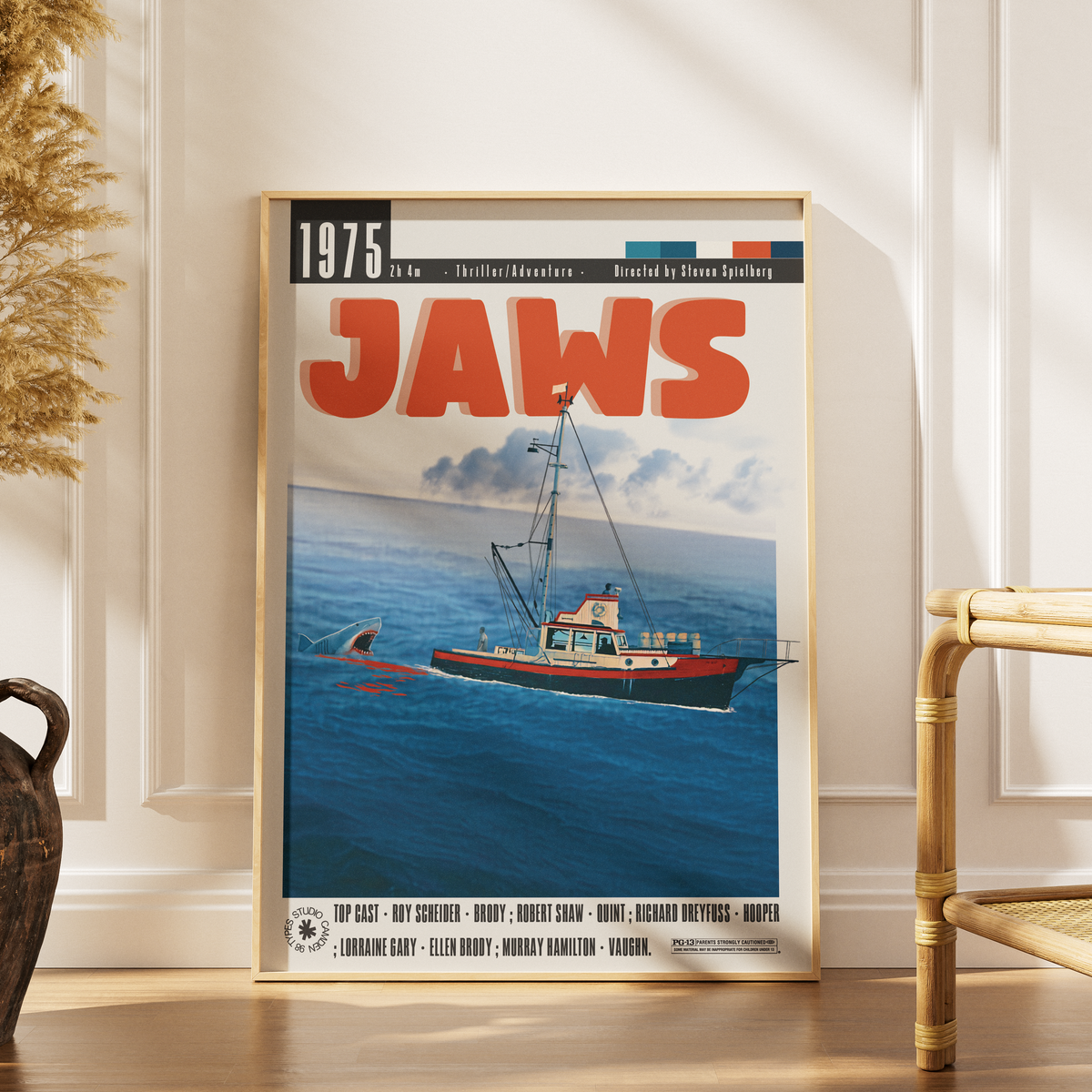 Jaws 1975 Steven Spielberg film poster print UK — Roy Scheider shark you're gonna need a bigger boat horror classic wall art 260gsm printed in England