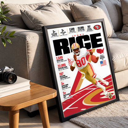 Jerry Rice poster, San Francisco 49ers NFL wall art print in a boy's bedroom - 98types