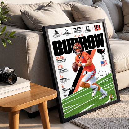 Joe Burrow poster, Cincinnati Bengals NFL wall art print in a boy's bedroom - 98types