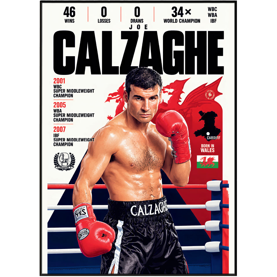 Joe Calzaghe poster, Welsh boxing wall art print in a home gym - 98types