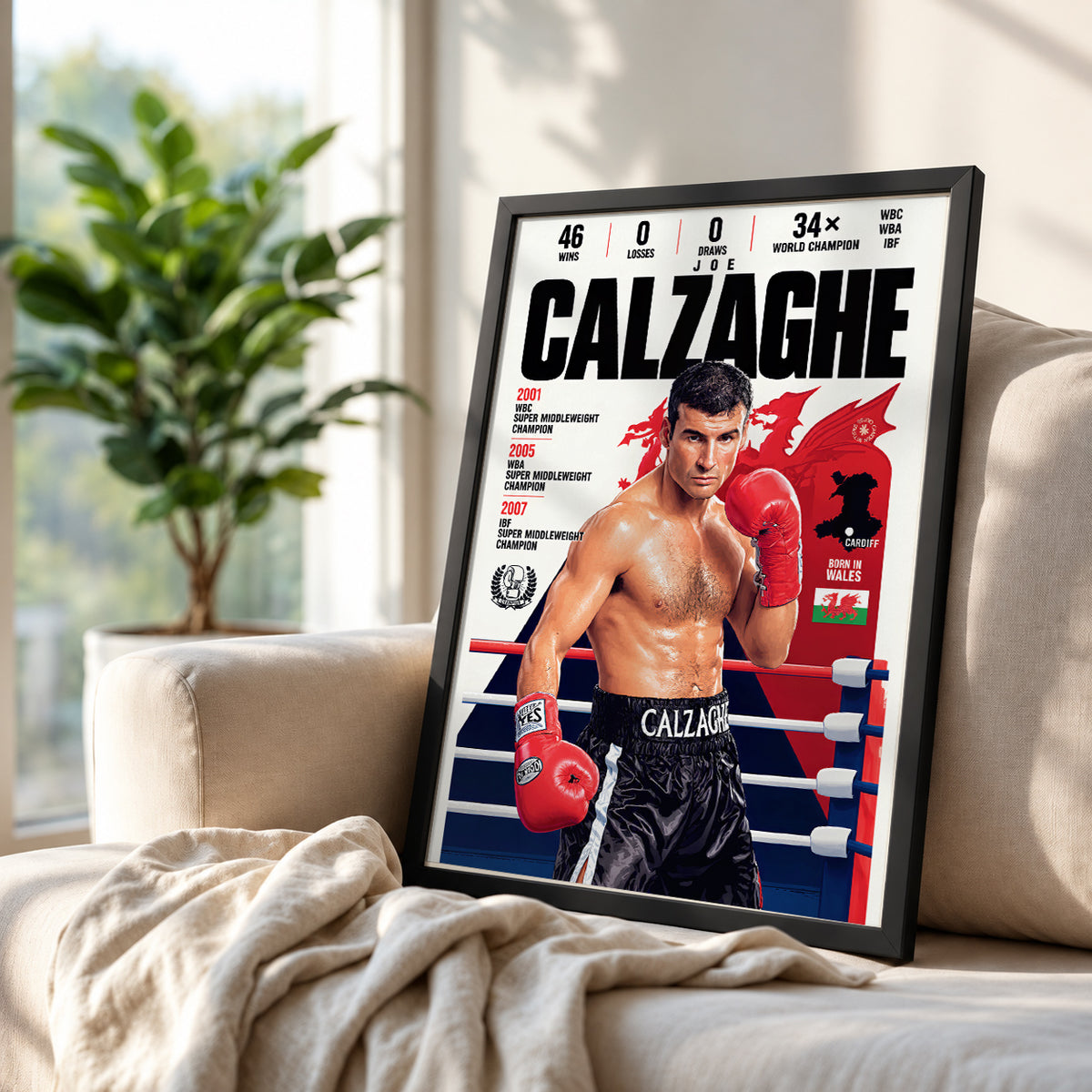 Joe Calzaghe poster, Welsh boxing wall art print in a home gym - 98types