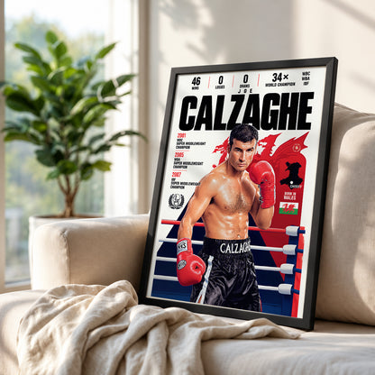 Joe Calzaghe poster, Welsh boxing wall art print in a home gym - 98types