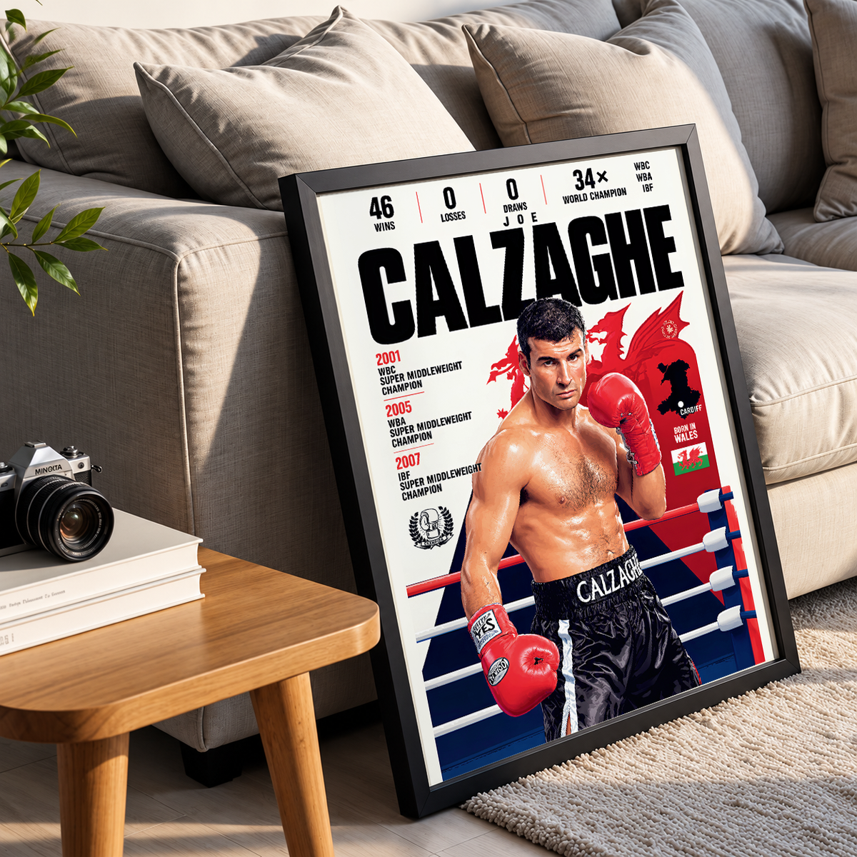 Joe Calzaghe poster, Welsh boxing wall art print in a home gym - 98types