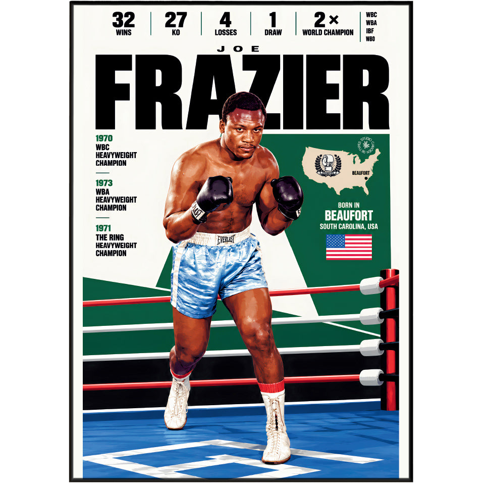 Joe Frazier poster, American boxing wall art print in a man cave - 98types