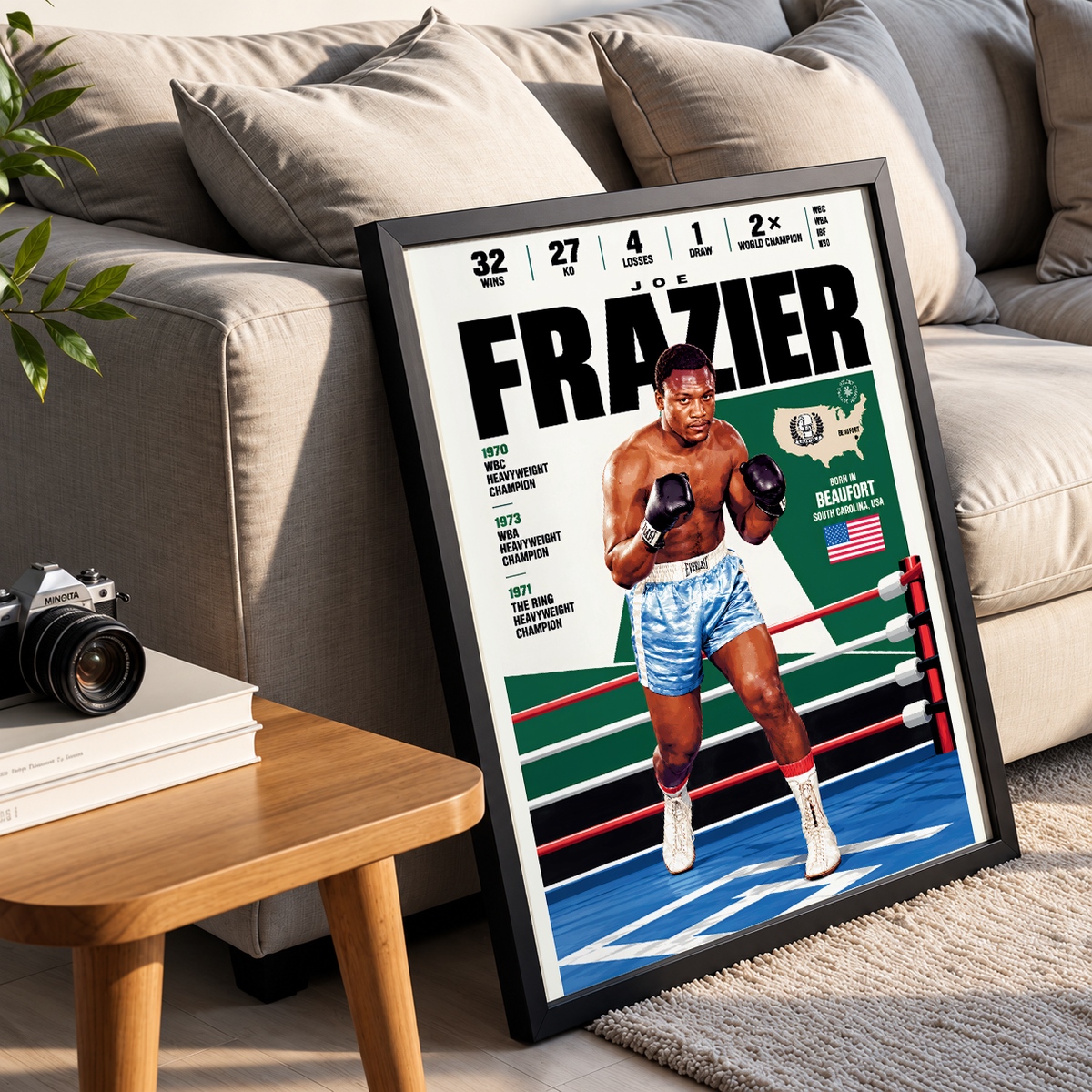 Joe Frazier poster, American boxing wall art print in a man cave - 98types
