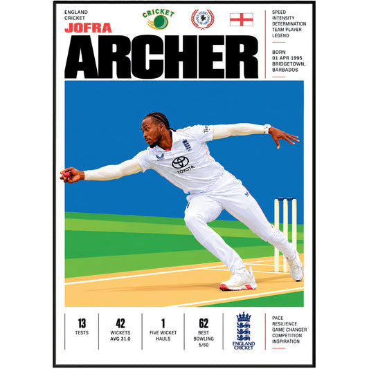 Jofra Archer cricket poster wall art print by 98types