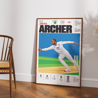 Jofra Archer cricket poster wall art print by 98types