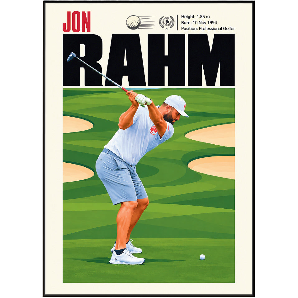 Jon Rahm poster, Spanish golf wall art print in a man cave - 98types