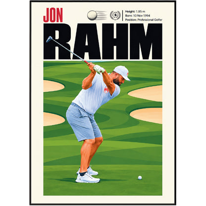 Jon Rahm poster, Spanish golf wall art print in a man cave - 98types