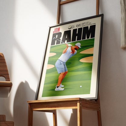 Jon Rahm poster, Spanish golf wall art print in a man cave - 98types