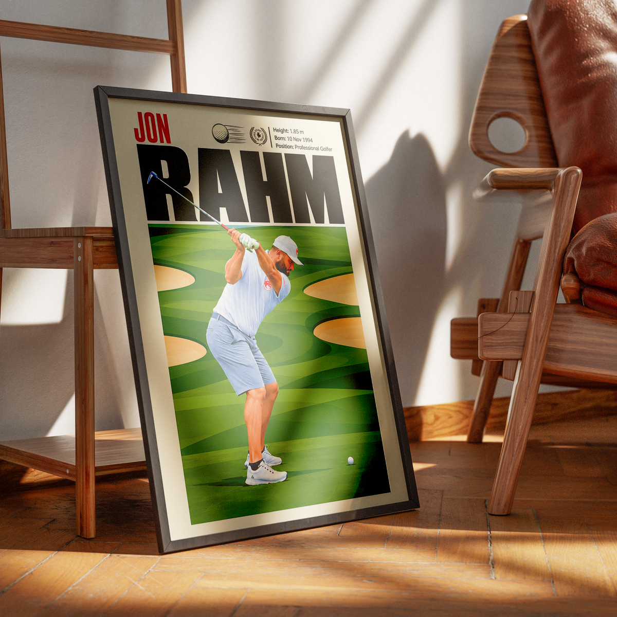 Jon Rahm poster, Spanish golf wall art print in a man cave - 98types
