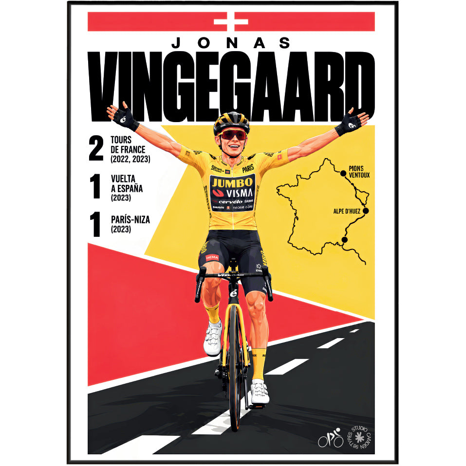 Jonas Vingegaard poster, Danish cycling wall art print in a pain cave - 98types
