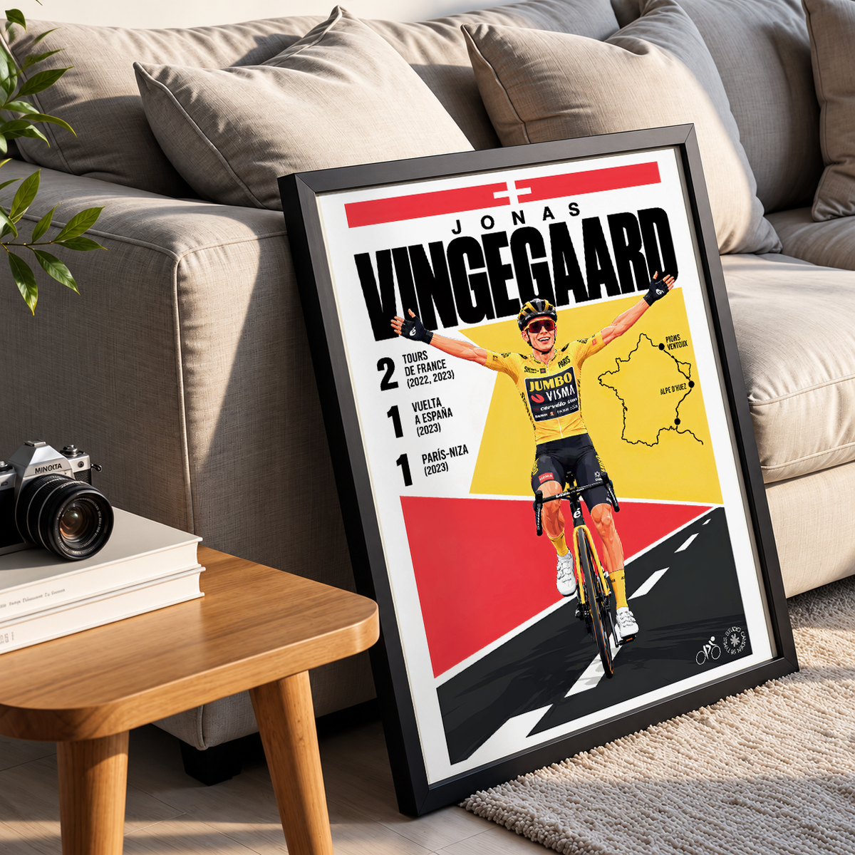 Jonas Vingegaard poster, Danish cycling wall art print in a pain cave - 98types