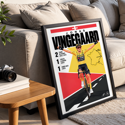 Jonas Vingegaard poster, Danish cycling wall art print in a pain cave - 98types