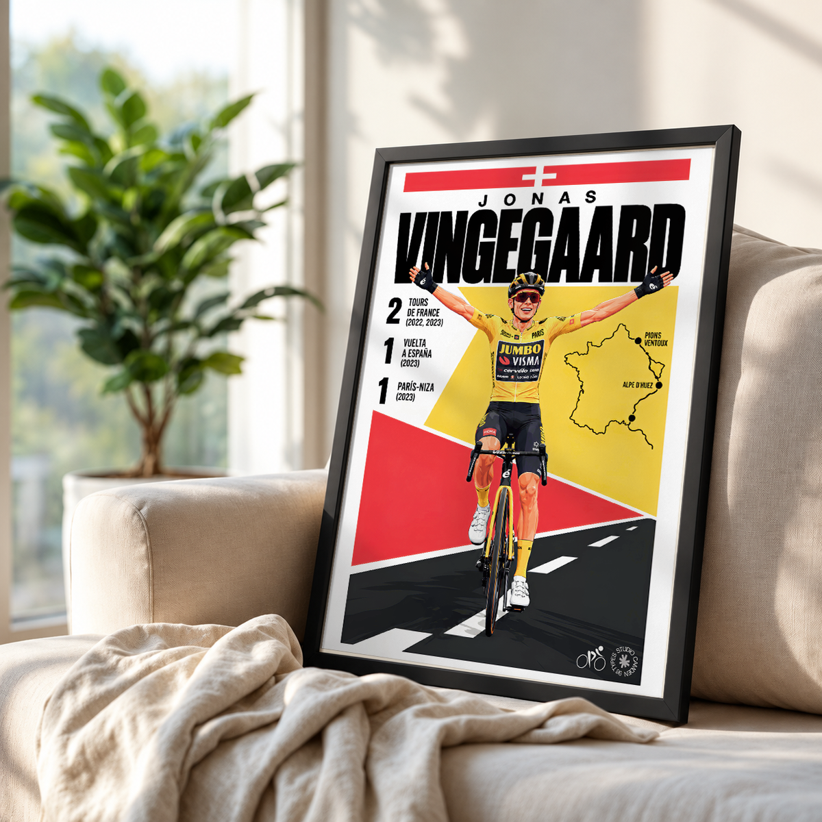Jonas Vingegaard poster, Danish cycling wall art print in a pain cave - 98types
