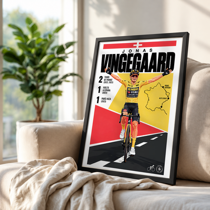 Jonas Vingegaard poster, Danish cycling wall art print in a pain cave - 98types