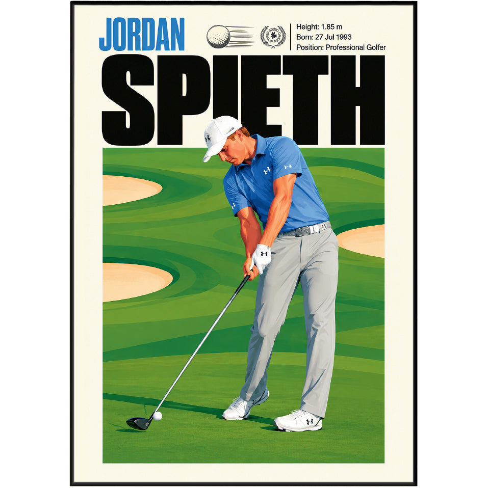 Jordan Spieth poster, American golf wall art print in a golf clubhouse - 98types