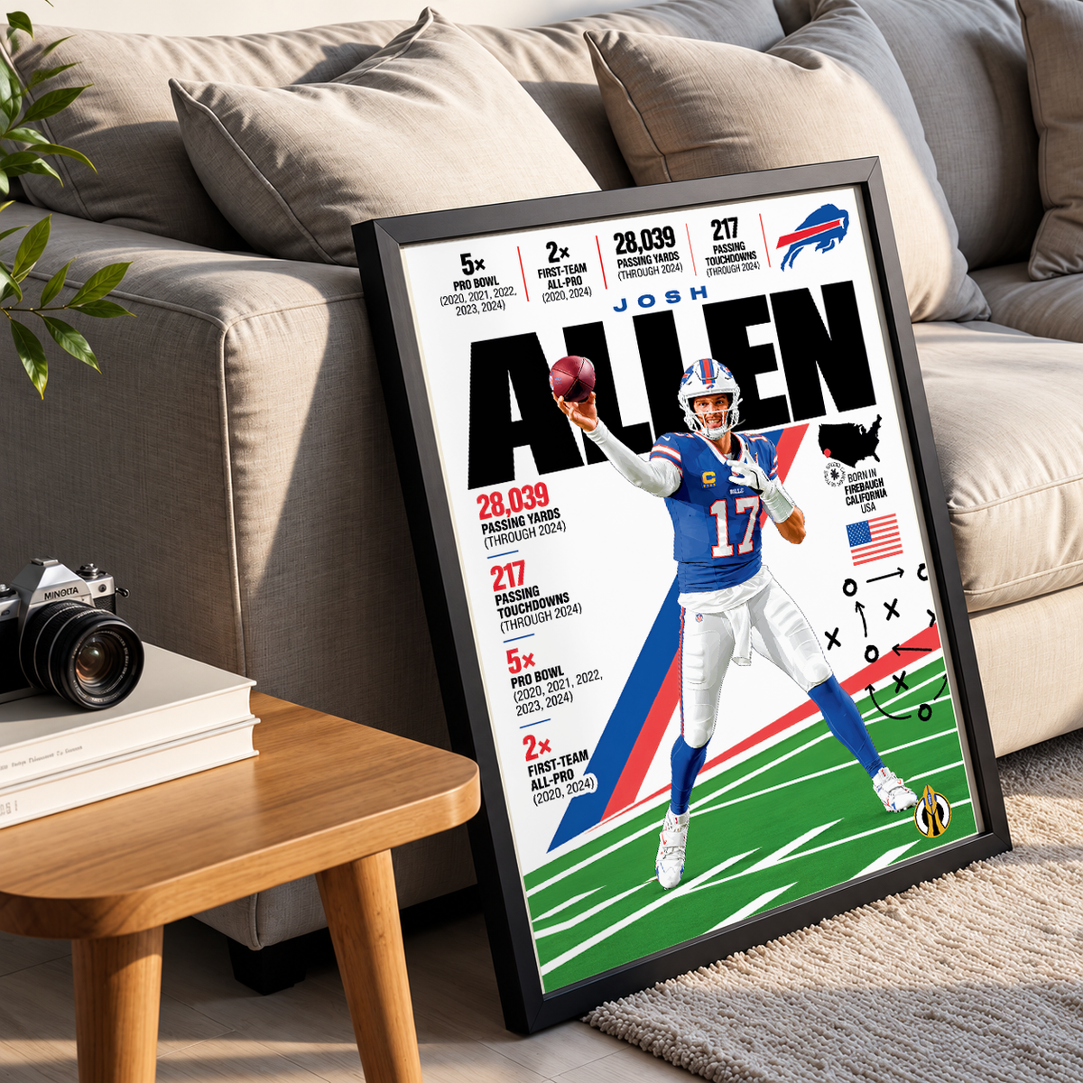 Josh Allen poster, Buffalo Bills NFL wall art print in a boy's bedroom - 98types