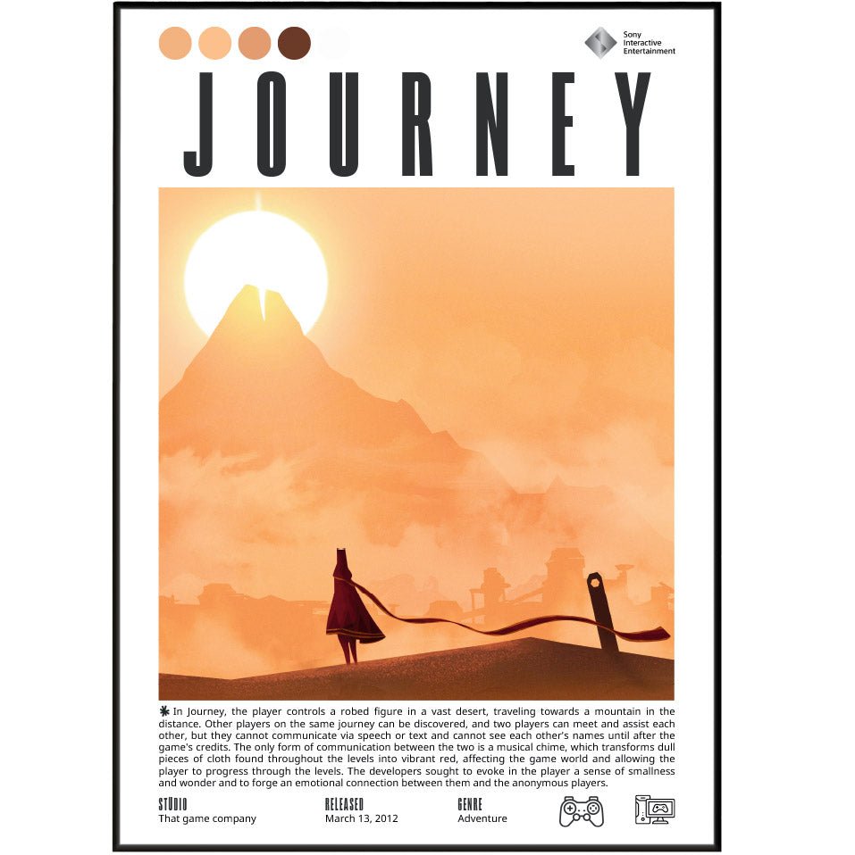 Journey 2012 game poster — thatgamecompany robed figure desert mountain wall art print UK
 - 98types