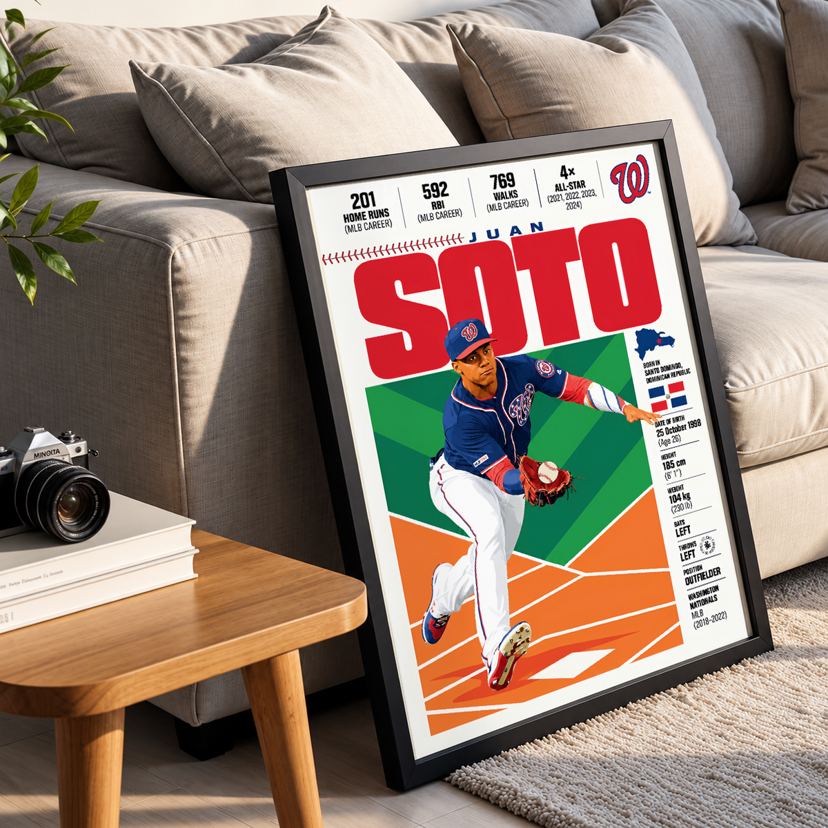 Juan Soto poster, New York Mets baseball wall art print in a games room - 98types