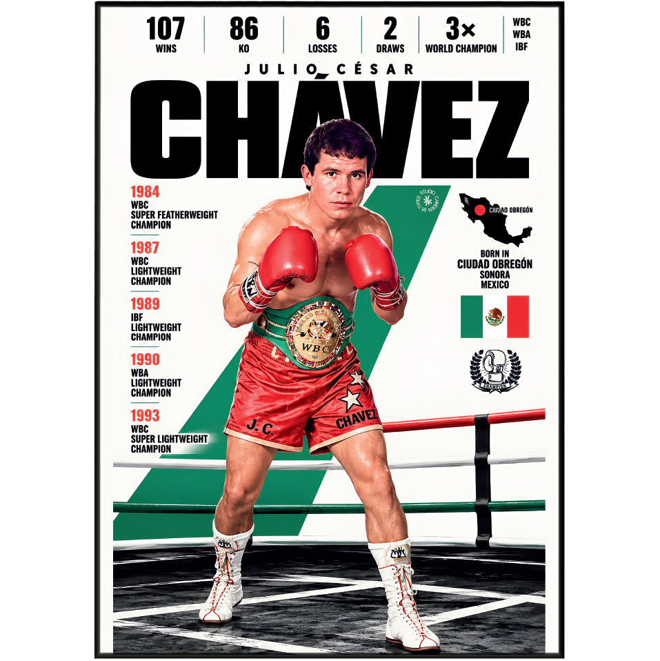 Julio César Chávez poster, Mexican boxing wall art print in a bedroom - 98types