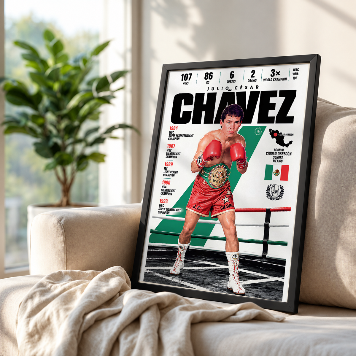 Julio César Chávez poster, Mexican boxing wall art print in a bedroom - 98types