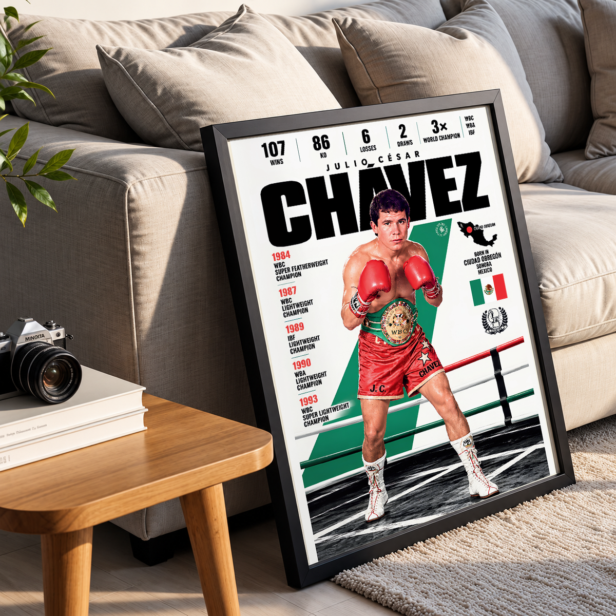 Julio César Chávez poster, Mexican boxing wall art print in a bedroom - 98types