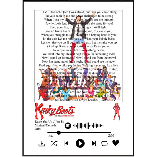 Kinky Boots – Raise You Up / Just Be Lyrics Poster