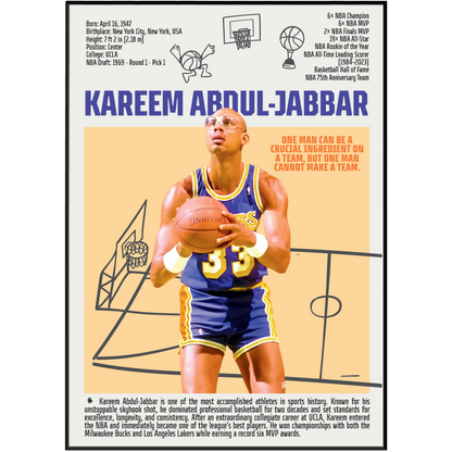 Kareem Abdul-Jabbar basketball poster — skyhook Lakers all-time scoring leader minimalist wall art print UK