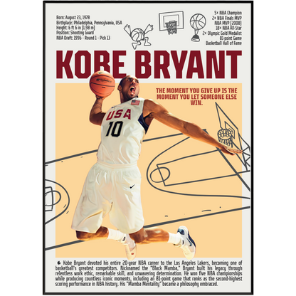 Kobe Bryant Black Mamba basketball poster — LA Lakers 5x champion Mamba Mentality minimalist wall art print UK