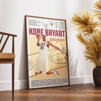 Kobe Bryant Black Mamba basketball poster — LA Lakers 5x champion Mamba Mentality minimalist wall art print UK