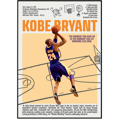 Kobe Bryant Black Mamba basketball poster — LA Lakers 5x champion Mamba Mentality minimalist wall art print UK