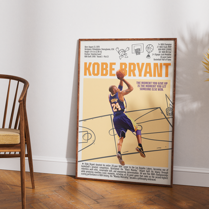 Kobe Bryant Black Mamba basketball poster — LA Lakers 5x champion Mamba Mentality minimalist wall art print UK