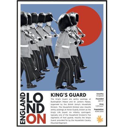 King's Guard illustration poster — Household Cavalry bearskin ceremonial guard London wall art print UK
