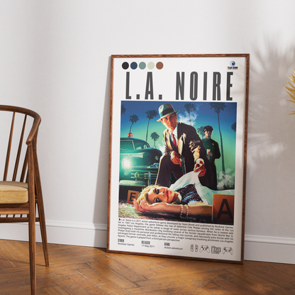 L.A. Noire 2011 detective adventure poster — Cole Phelps 1947 Los Angeles detective noir wall art print UK
