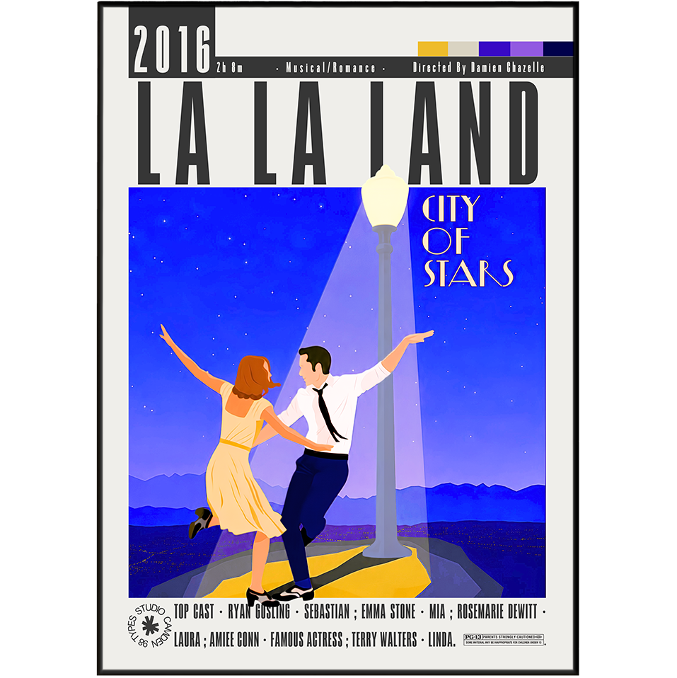 La La Land 2016 Damien Chazelle film poster print UK — Emma Stone Ryan Gosling musical romance wall art 260gsm printed in England Camden Market
