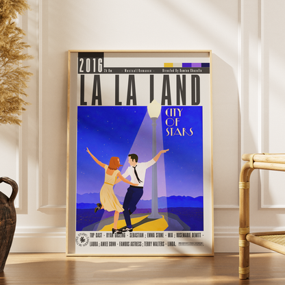 La La Land 2016 Damien Chazelle film poster print UK — Emma Stone Ryan Gosling musical romance wall art 260gsm printed in England Camden Market