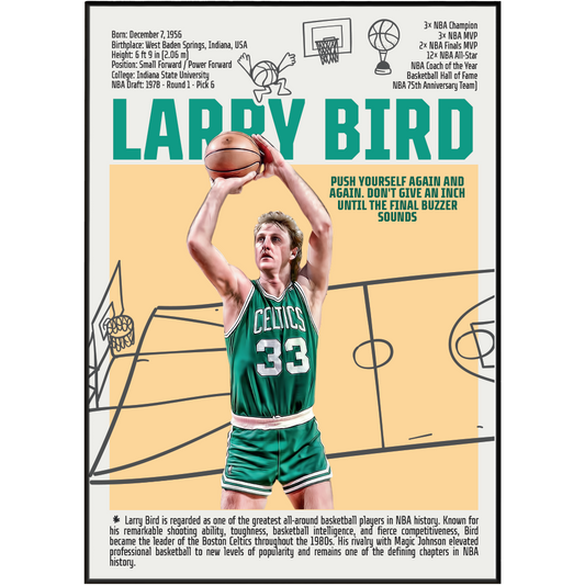 Larry Bird basketball poster — Boston Celtics 3x champion 3x MVP minimalist wall art print UK