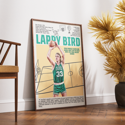 Larry Bird basketball poster — Boston Celtics 3x champion 3x MVP minimalist wall art print UK