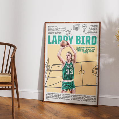 Larry Bird basketball poster — Boston Celtics 3x champion 3x MVP minimalist wall art print UK