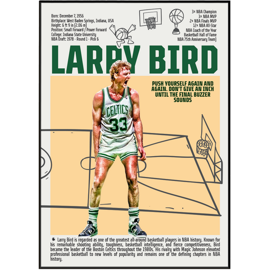 Larry Bird basketball poster — Boston Celtics 3x champion 3x MVP minimalist wall art print UK