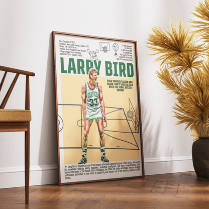 Larry Bird basketball poster — Boston Celtics 3x champion 3x MVP minimalist wall art print UK