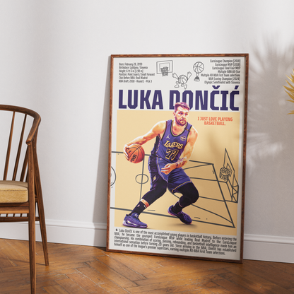 Luka Doncic basketball poster — Slovenian phenom Dallas Mavericks minimalist wall art print UK