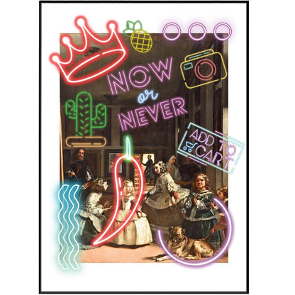 Las Meninas neon art poster — Velázquez 1656 Spanish masterpiece neon pop art wall decoration UK
