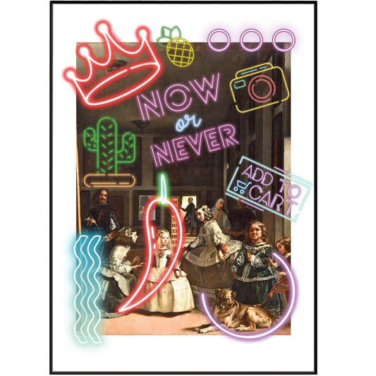 Las Meninas neon art poster — Velázquez 1656 Spanish masterpiece neon pop art wall decoration UK
